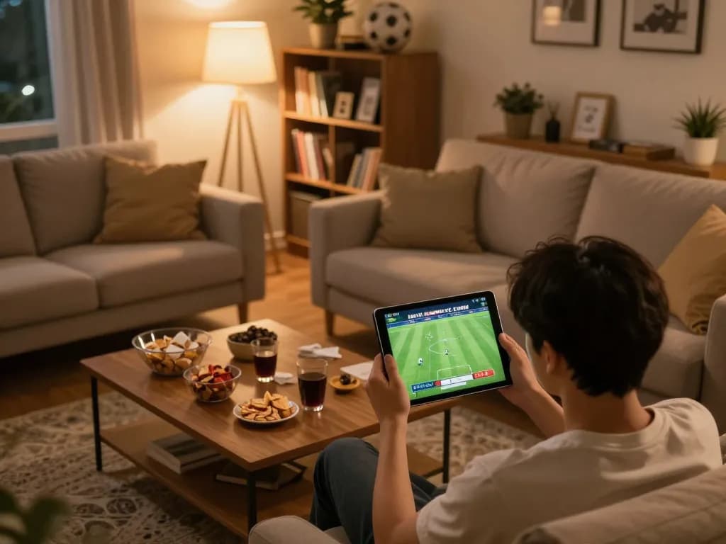 Watch luongson live football match from the comfort of home on a tablet, surrounded by snacks and warmth.