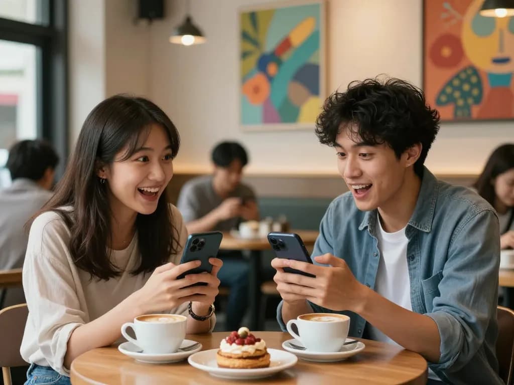 Engaging ai nsfw chat interaction in a cozy cafe setting.