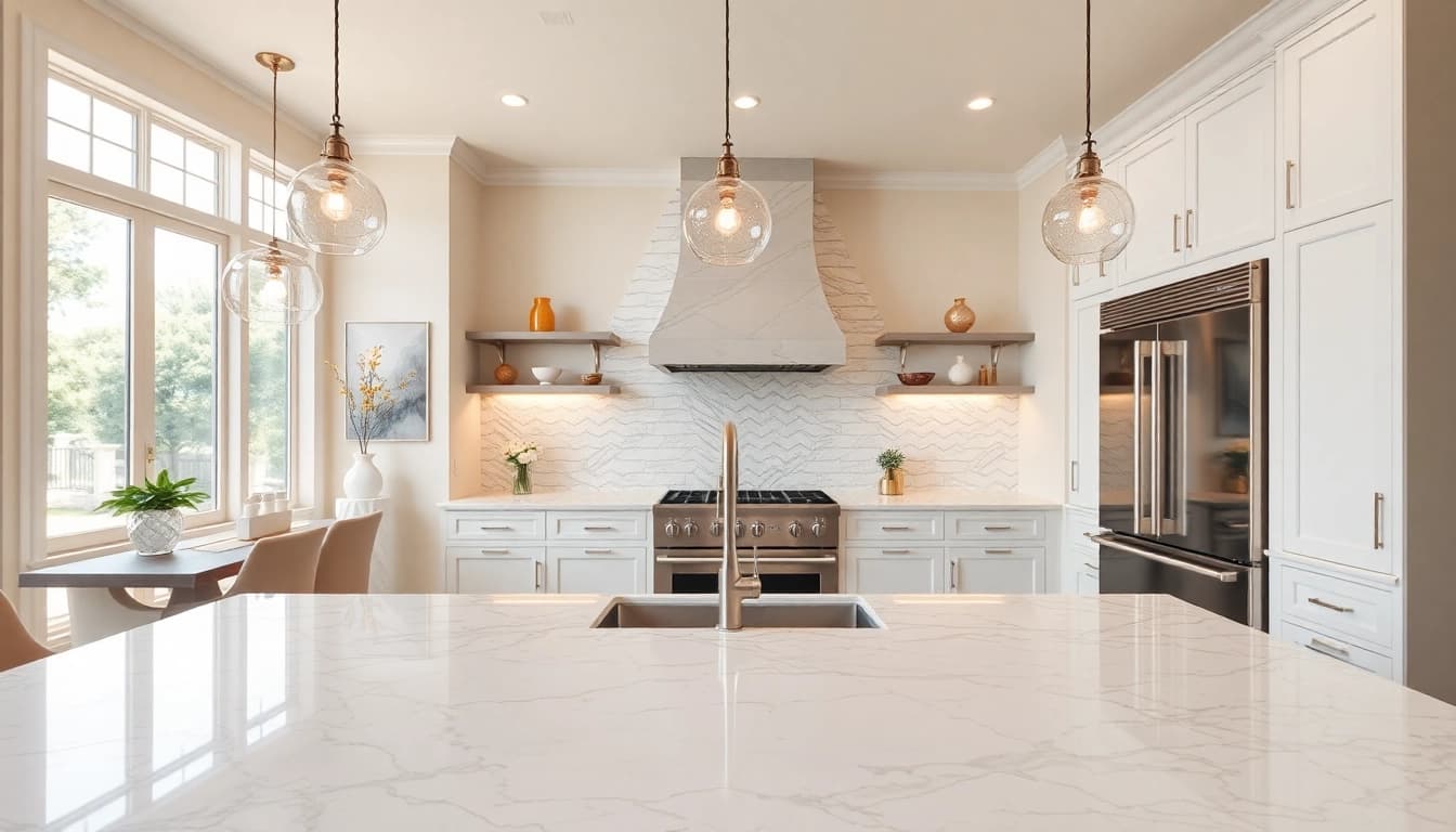 High-end remodeling contractor Austin showcasing a luxurious kitchen design with elegant finishes.