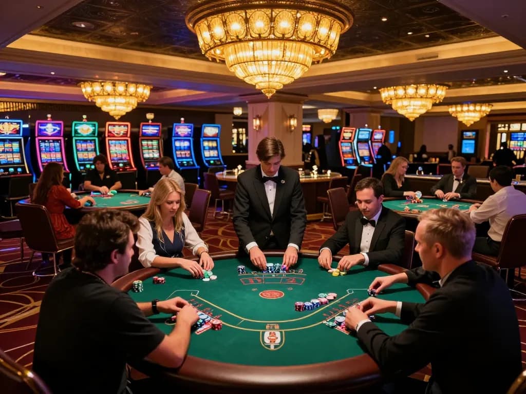 Manclub players engaged in high-stakes poker action at an upscale casino, showcasing excitement and strategy.