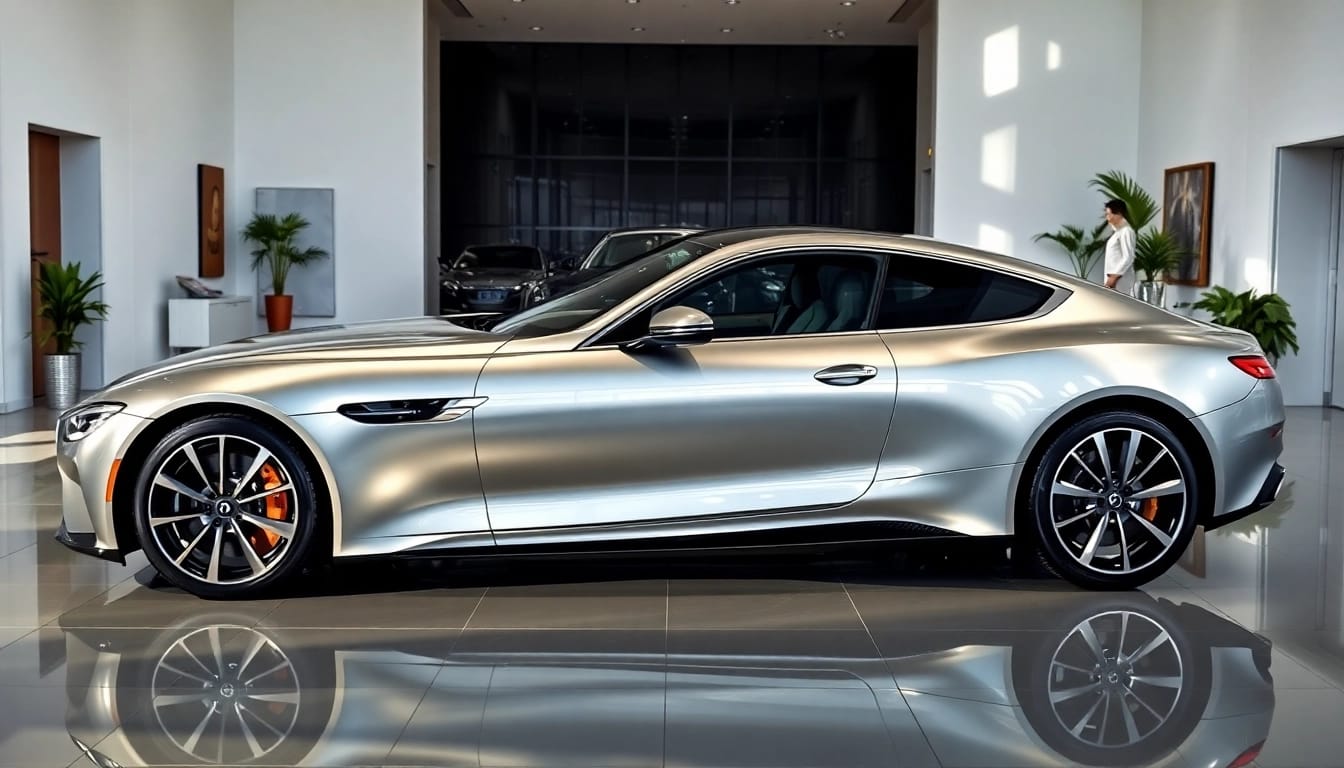 Explore extended warranty for luxury cars with a stunning vehicle in a luxurious showroom.