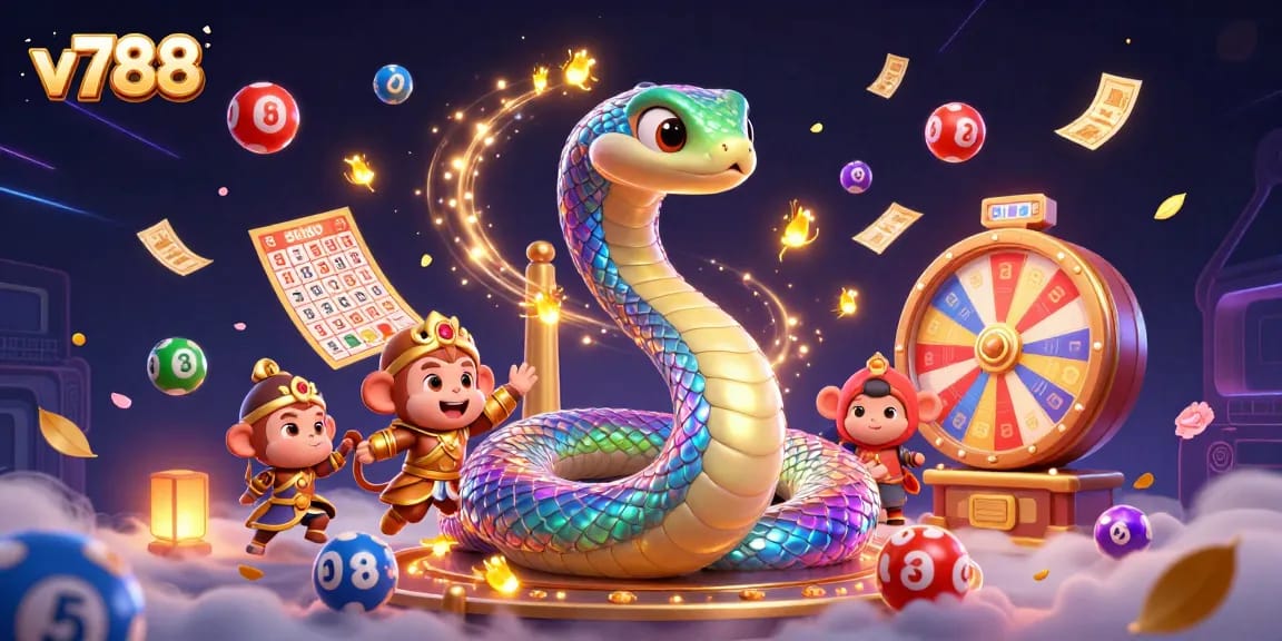 Experience vibrant gameplay dynamics with v788 as lottery balls bounce amidst a whimsical casino scene.