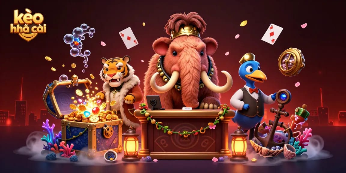 Engage with kèo nhà cái strategies in a vibrant 3D casino scene featuring unique characters and game elements.