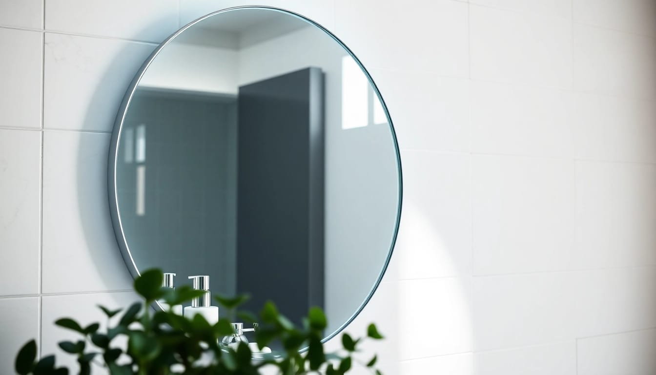 Illuminate your space with an elegant led mirror reflecting a stylish bathroom setting.