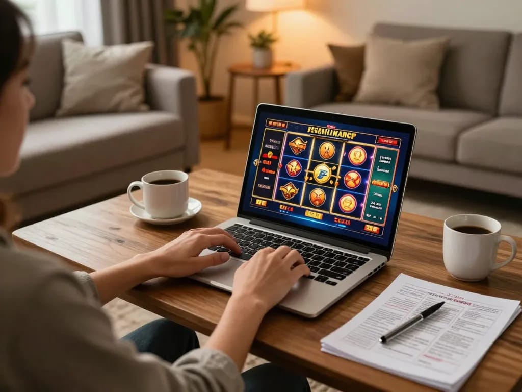 Excited player engaging with MM88 TODAY online casino gaming setup from the comfort of home.
