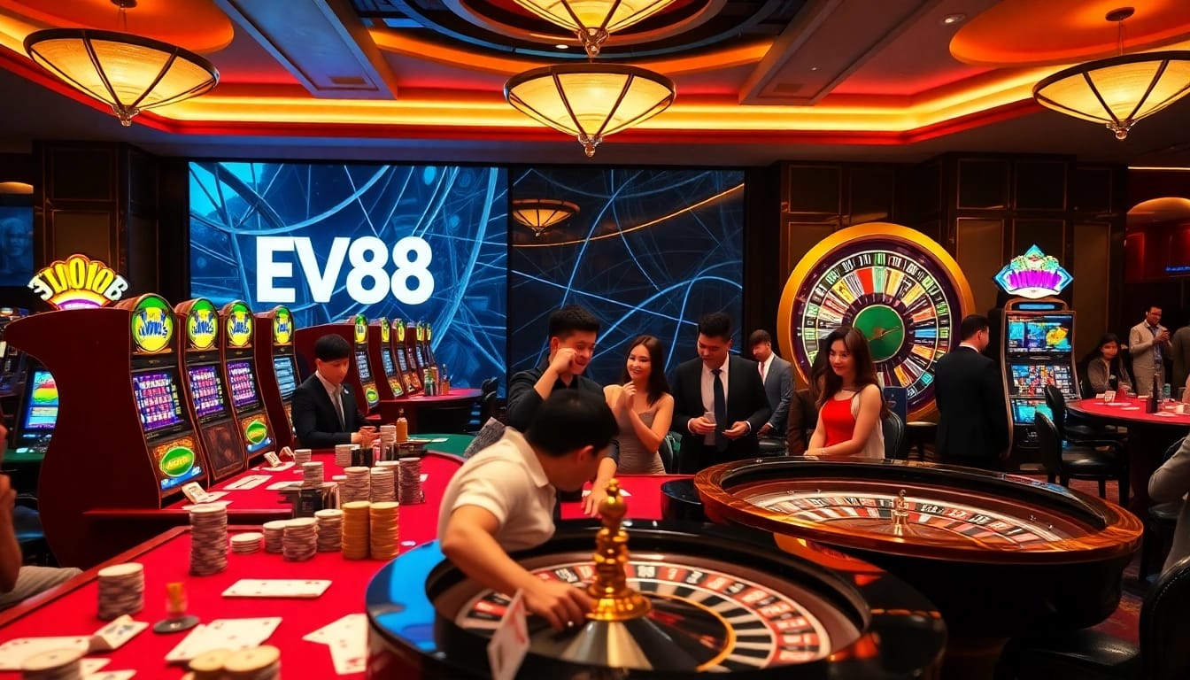 Players enjoying an exciting casino experience featuring EV88 online gambling.