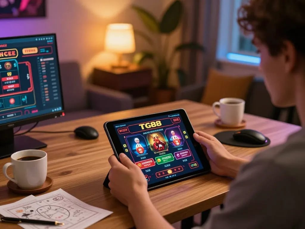 Experience the thrill of online gaming at TG88 with an engaging tablet interface and strategy notes