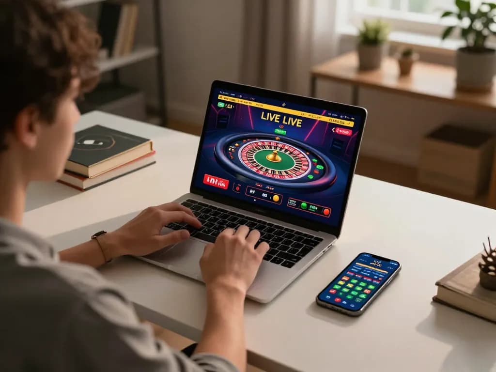 Experience link resmi live casino vegas88 at home with vibrant gameplay on a laptop.