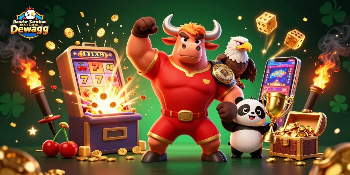 Bet on sports with Bandar Taruhan Bola Online Dewagg, featuring characters and casino elements in action.