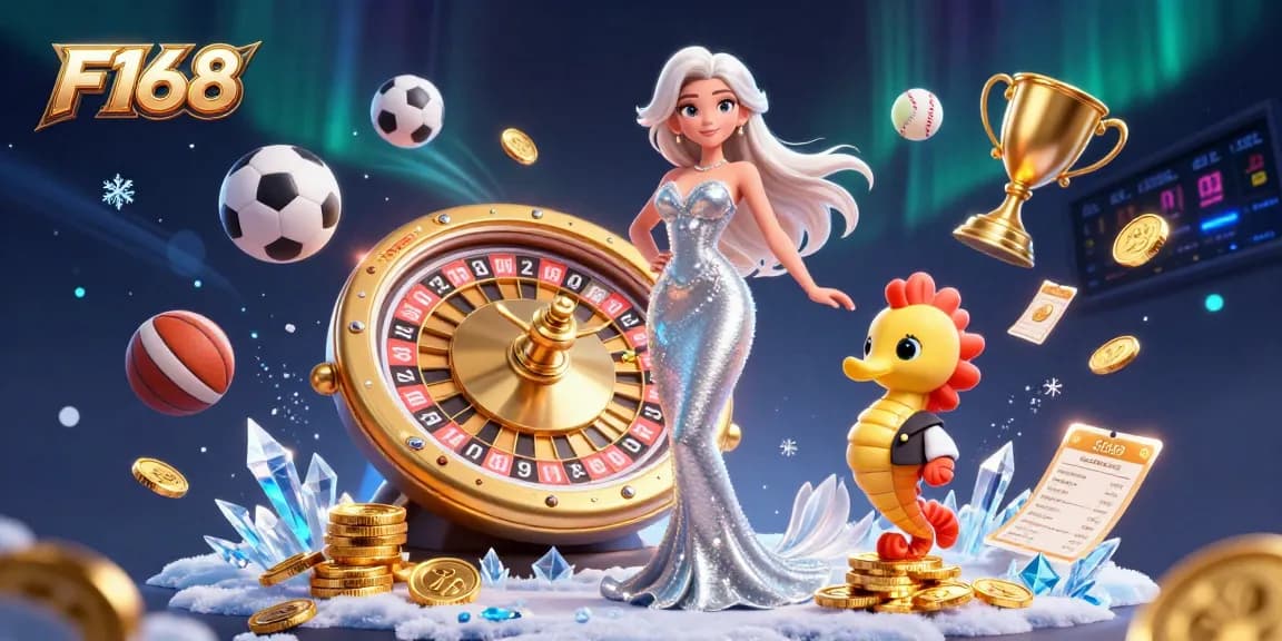 Experience F168's vibrant gambling scene with a dazzling mermaid and sports themes.