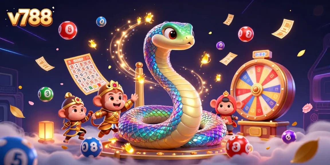 Experience vibrant gameplay dynamics with v788 as lottery balls bounce amidst a whimsical casino scene.