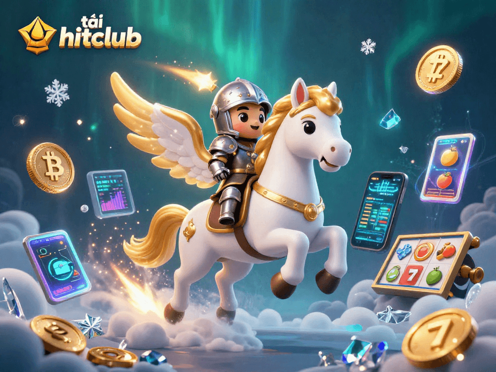 Experience the thrill of tải hitclub with vibrant characters in a dynamic casino-themed illustration.