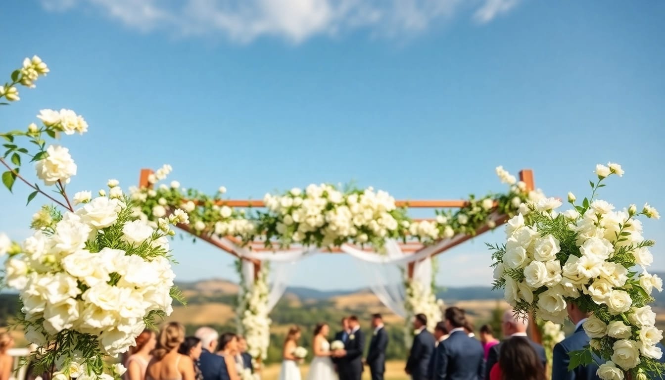 Celebrate Clarksburg ca weddings with a beautiful outdoor scene featuring floral arrangements and joyful guests.