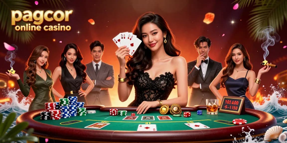 Experience the thrill of the pagcor online casino with an elegant woman showcasing winning cards amidst a luxurious setting.