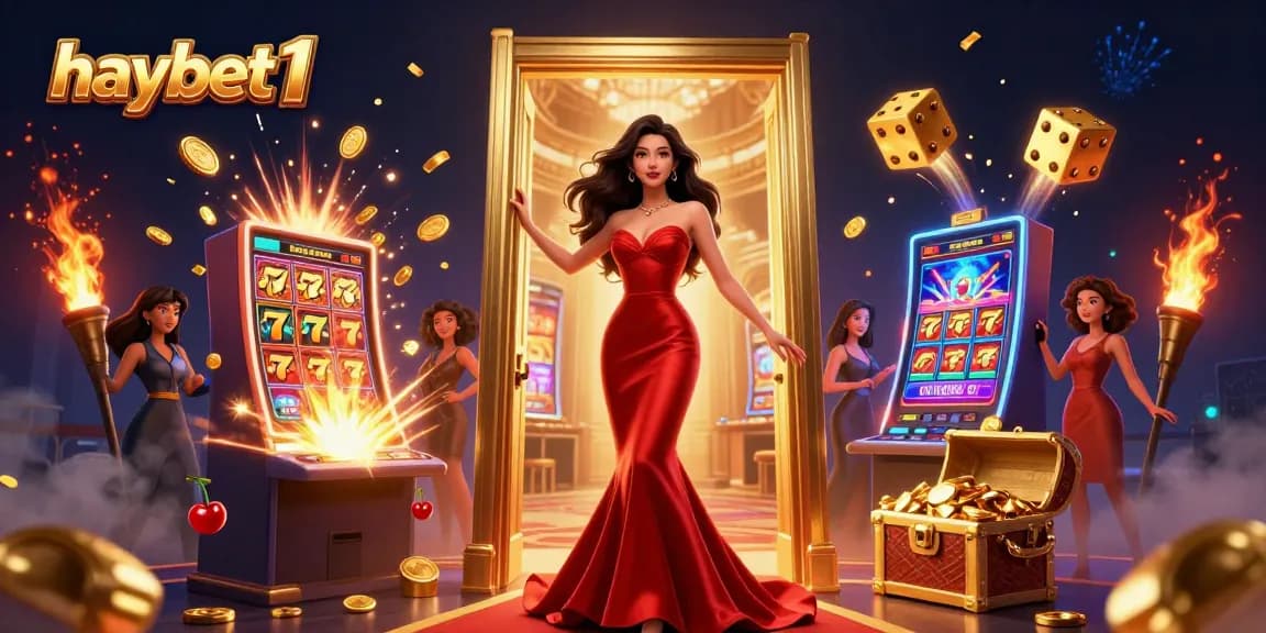 Experience thrilling wins with haybet1 at this vibrant casino scene featuring a stunning Asian woman.