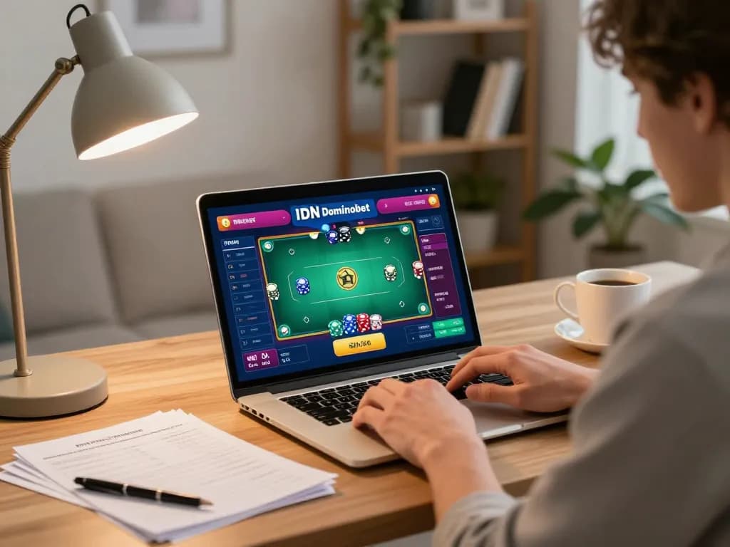 Engaging online gameplay on Dominobet, featuring IDN poker chips and strategic notes.