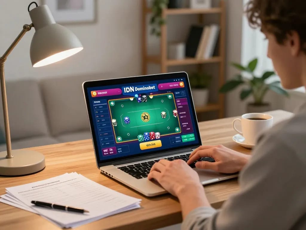 Engaging online gameplay on Dominobet, featuring IDN poker chips and strategic notes.