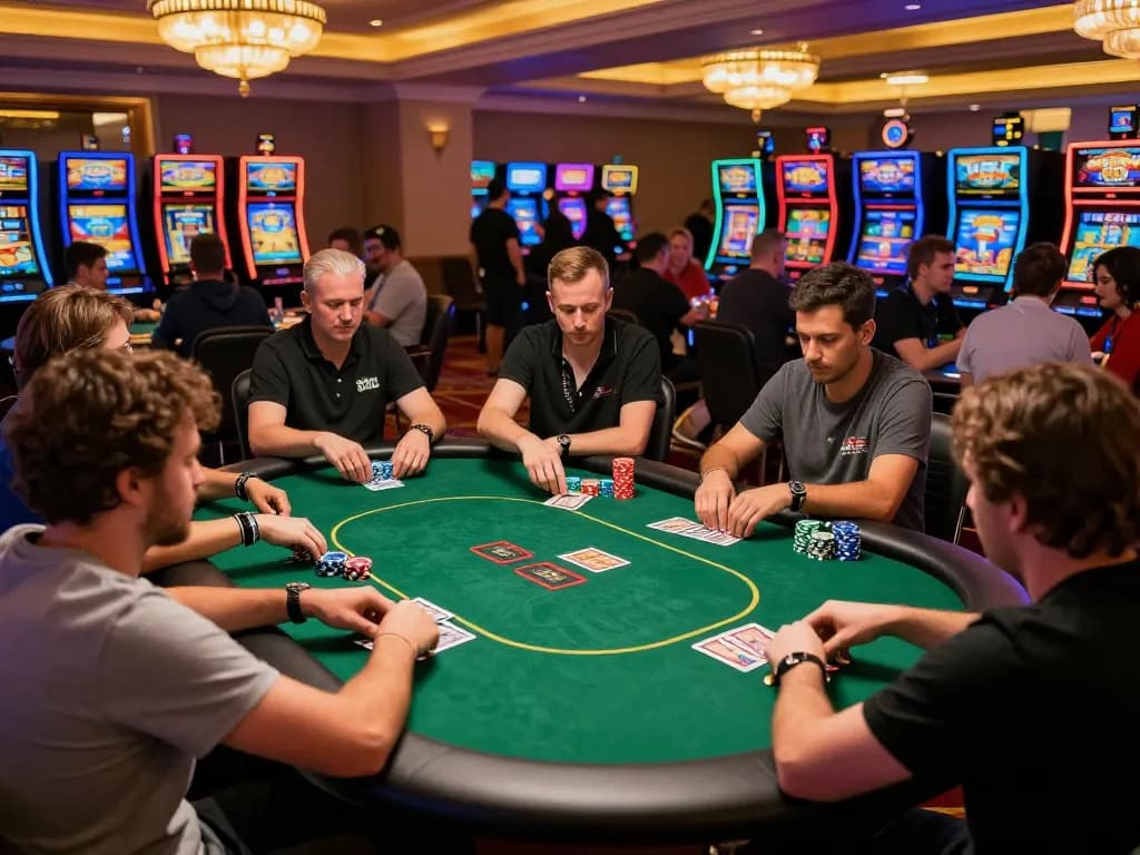 Người chơi tại B52 club đang tham gia vào những ván poker căng thẳng, thể hiện chiến lược giữa không khí sôi động của casino