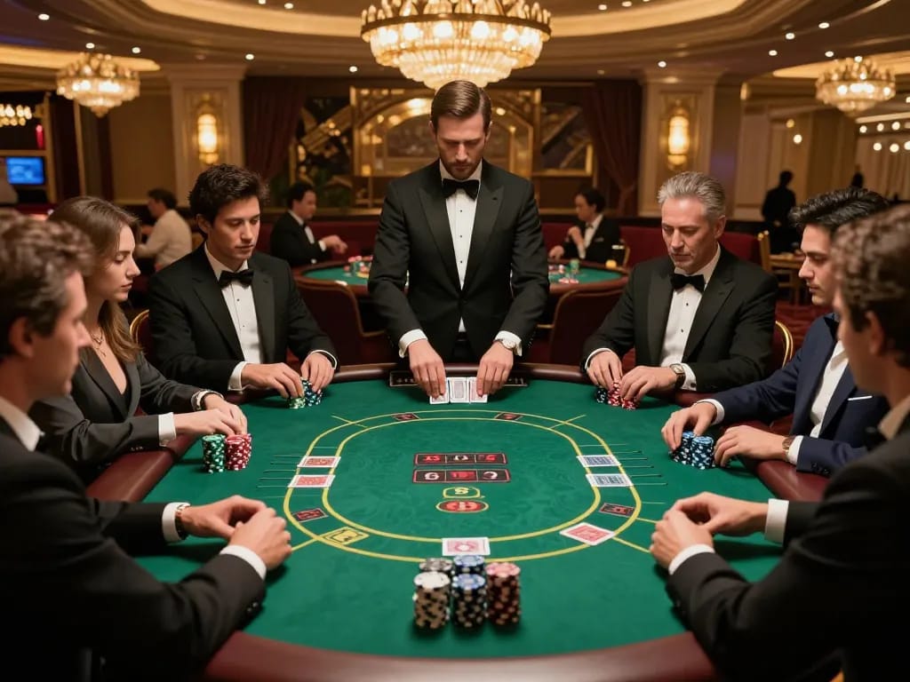 Players strategizing in a high-stakes poker game at 789 CLUB casino.