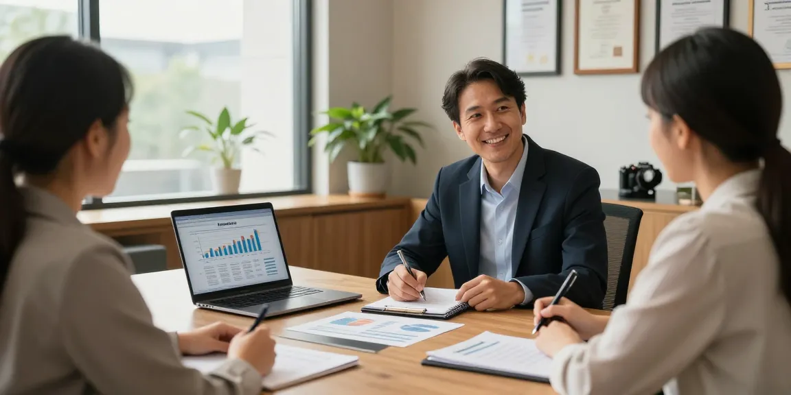 Couple discussing annuities with a financial advisor in a modern office setting.