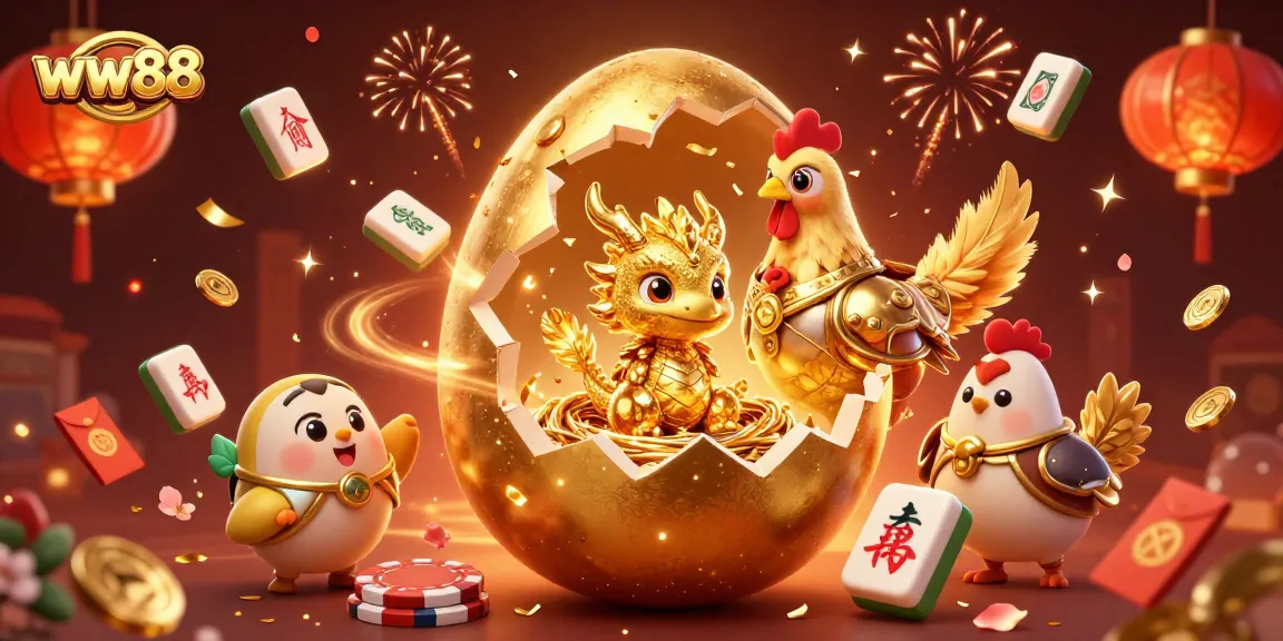 Experience the excitement of ww88 with a vibrant 3D illustration of a golden dragon and poker chips.