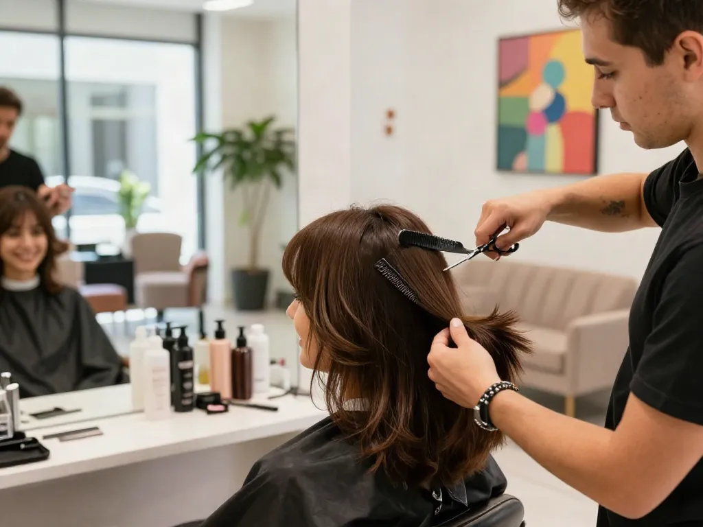 Best tape in extensions for beginners being applied in a bright salon.