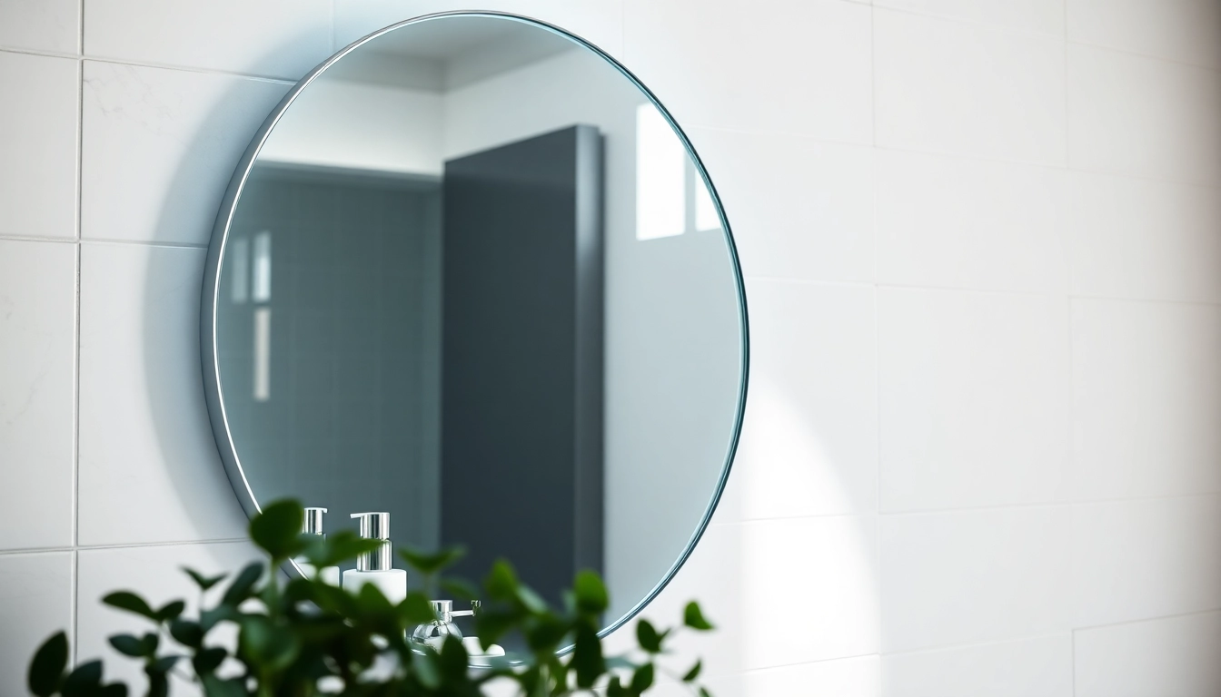 Illuminate your space with an elegant led mirror reflecting a stylish bathroom setting.