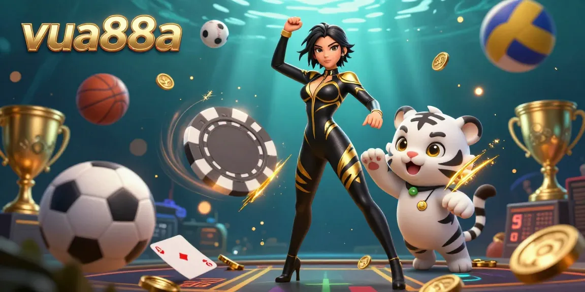 Engage in exciting betting at vua88a with a thrilling 3D illustration showcasing a charismatic casino atmosphere.