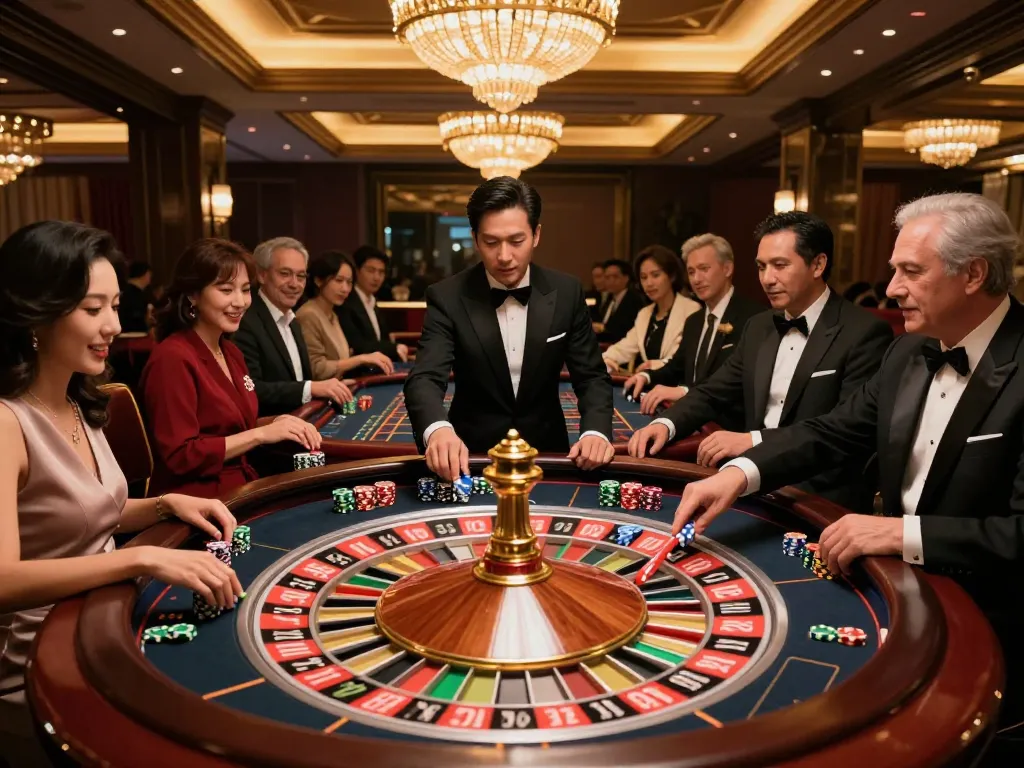 Engaged players at a roulette table in a luxurious casino setting enhancing their experience at https://lc88.bio/ with strategic gameplay.