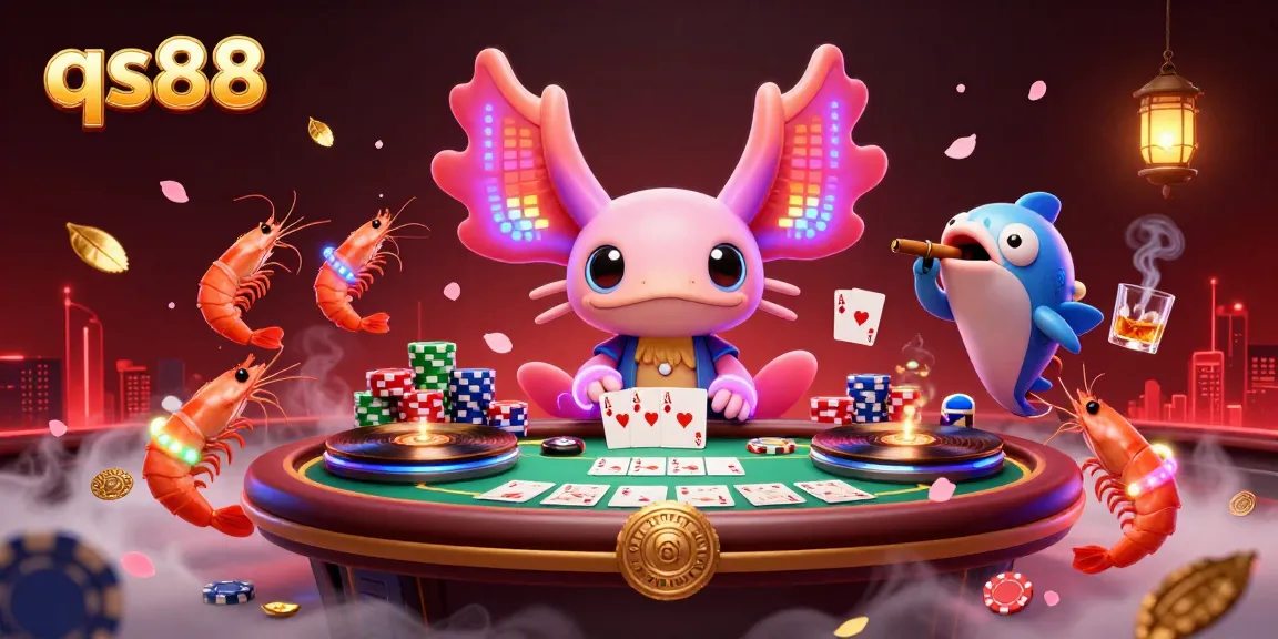 qs88 engages players with an animated underwater casino scene featuring vibrant characters and poker elements.