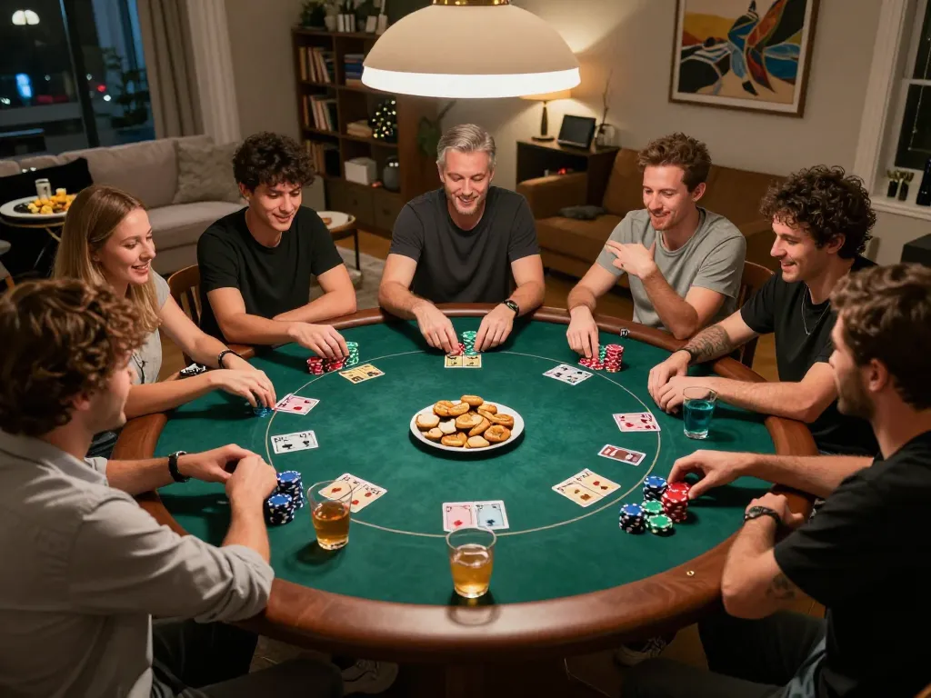 Players experiencing thrilling poker action with J188 in their cozy home game.
