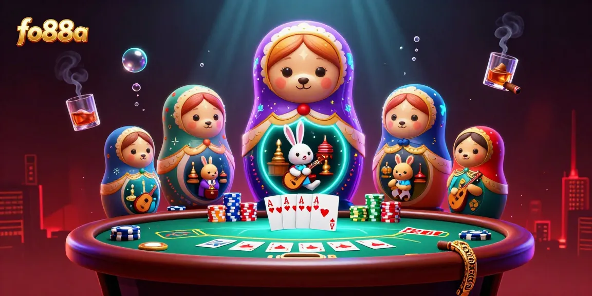 Experience the vibrant vibe of fo88a, where bears deal cards amidst poker action and celebrations.