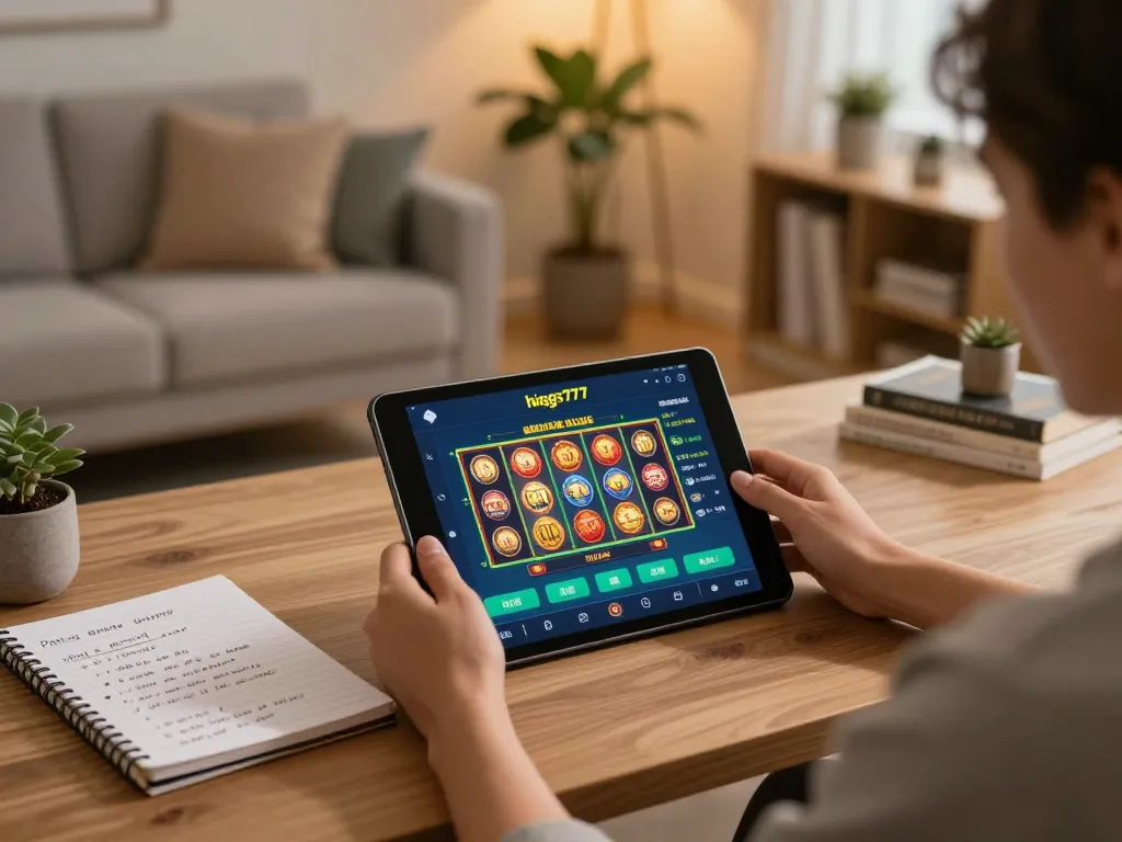 Berinteraksi dengan aplikasi higgs777 di tablet sambil mempraktikkan strategi permainan yang bertanggung jawab di rumah