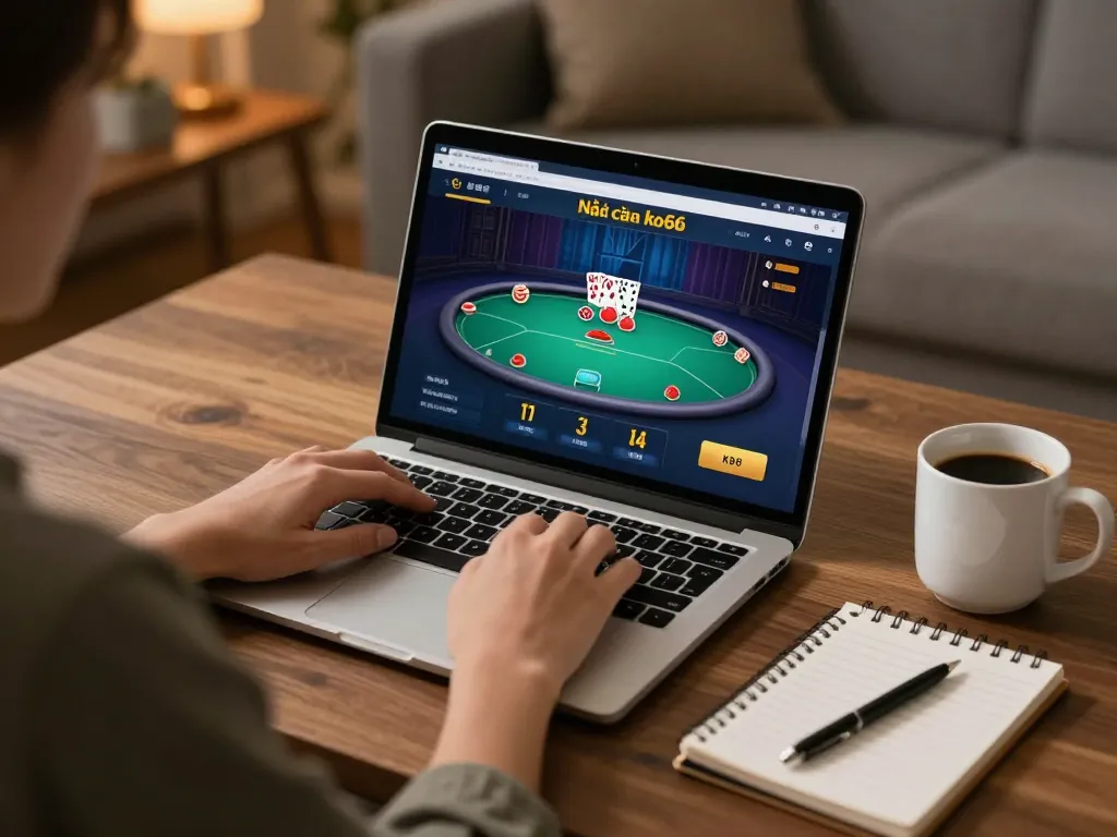 Engaged in online gaming at Nhà cái ko66, person focused on poker game strategy