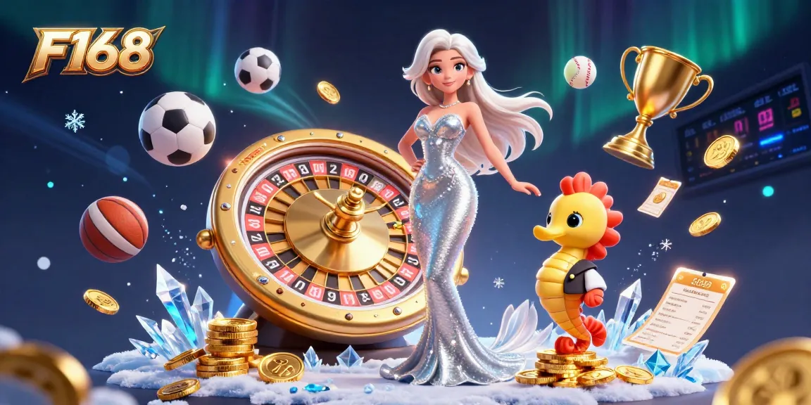 Experience F168's vibrant gambling scene with a dazzling mermaid and sports themes.