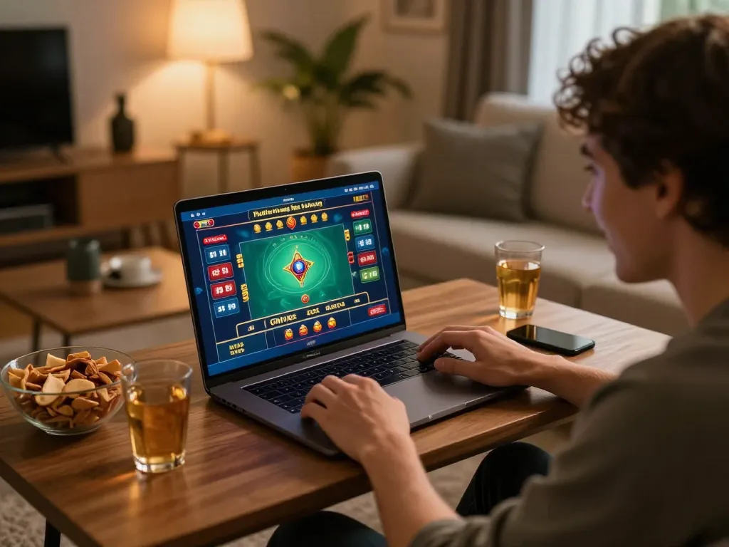 Engaging in online gaming, rikvip đăng nhập to popular casino games during a cozy evening at home