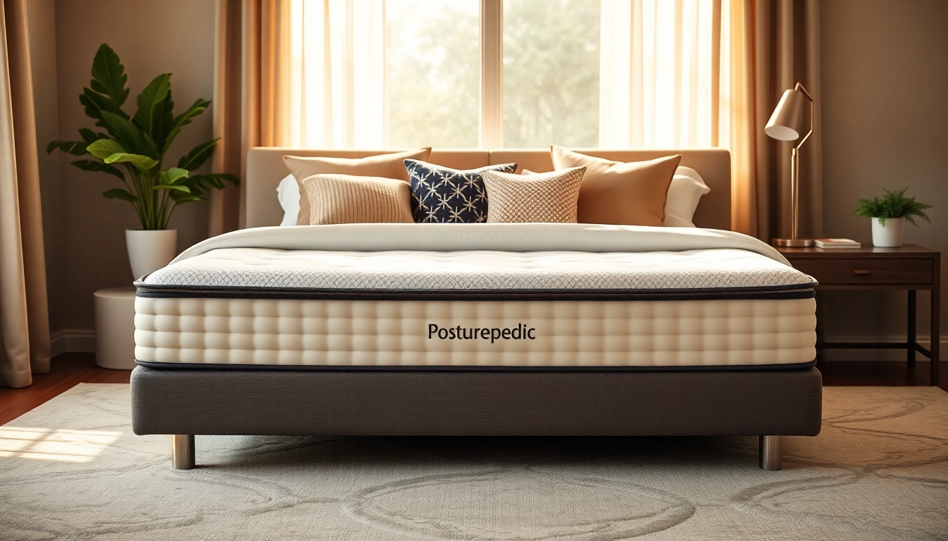 Experience serene comfort on a posturepedic mattress with elegant bedding in a luxurious bedroom setting.