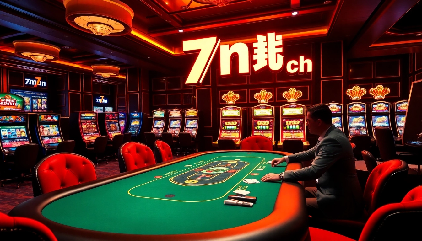 Engaging poker scene showcasing professional players and 7m cn branding in an upscale casino environment.