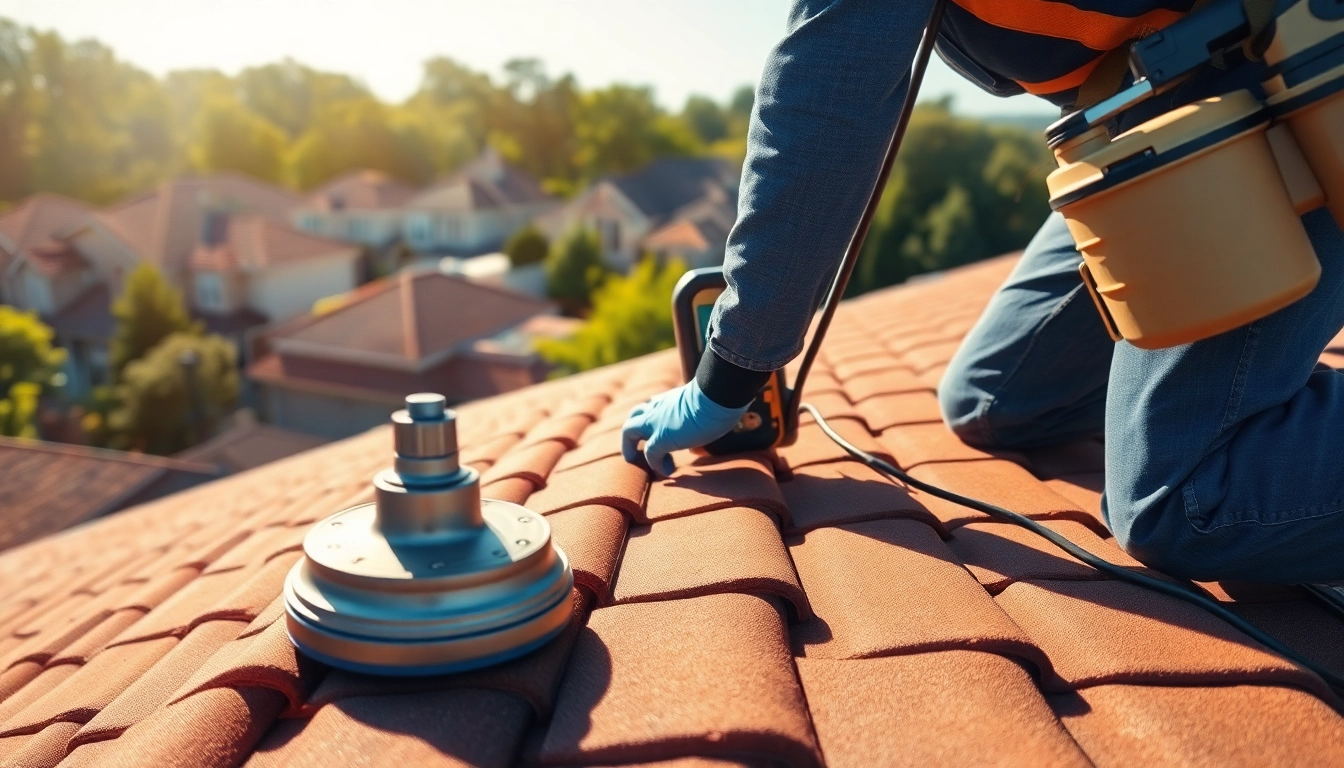 Technician inspecting roofing materials in South Jersey under bright sunlight.