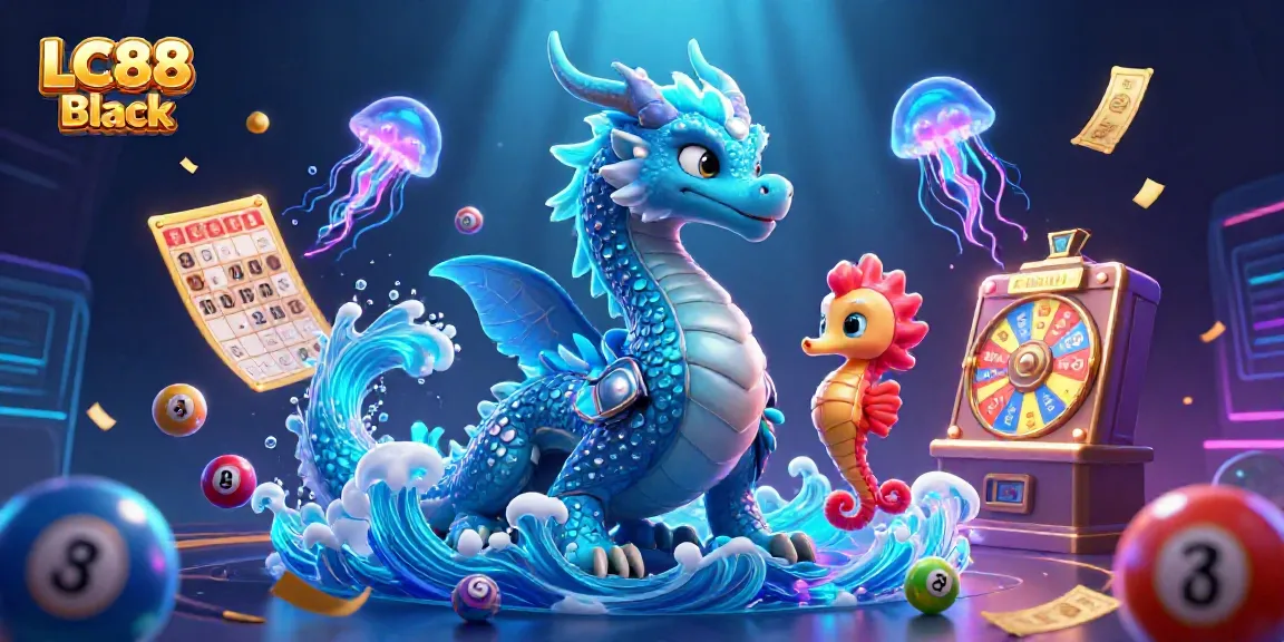 Engage with LC88 Black's vibrant underwater casino scene showcasing dynamic lottery elements and characters.
