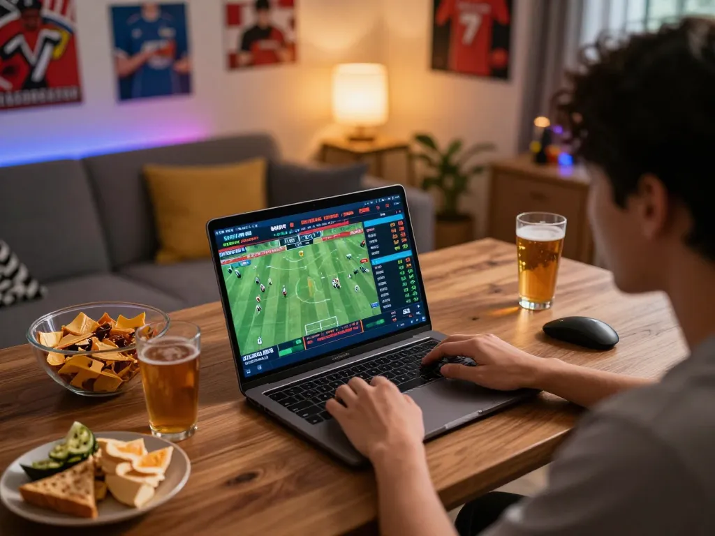Kèo nhà cái trực tiếp displayed on a laptop screen during an intense sports betting session.