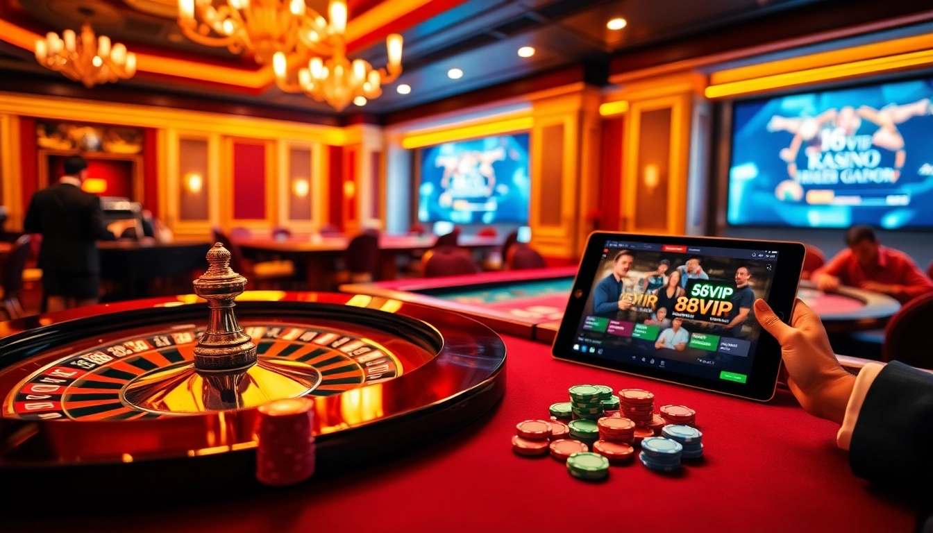 Engaging players at a vibrant casino table showcasing 68vip.co excitement.