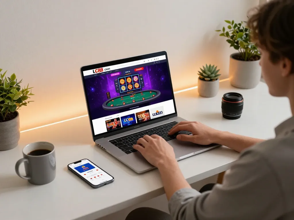 Engaging gameplay on LC88 com featuring online poker in a cozy home office.