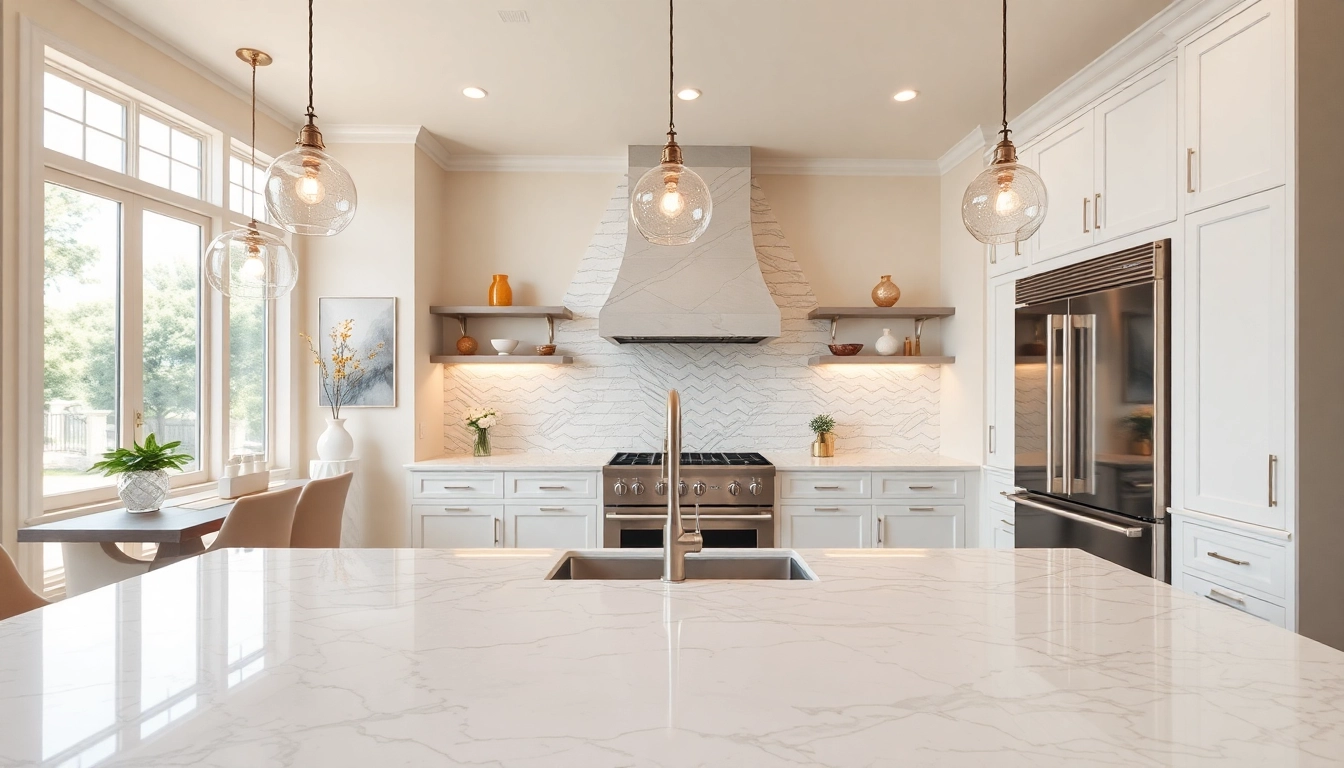High-end remodeling contractor Austin showcasing a luxurious kitchen design with elegant finishes.