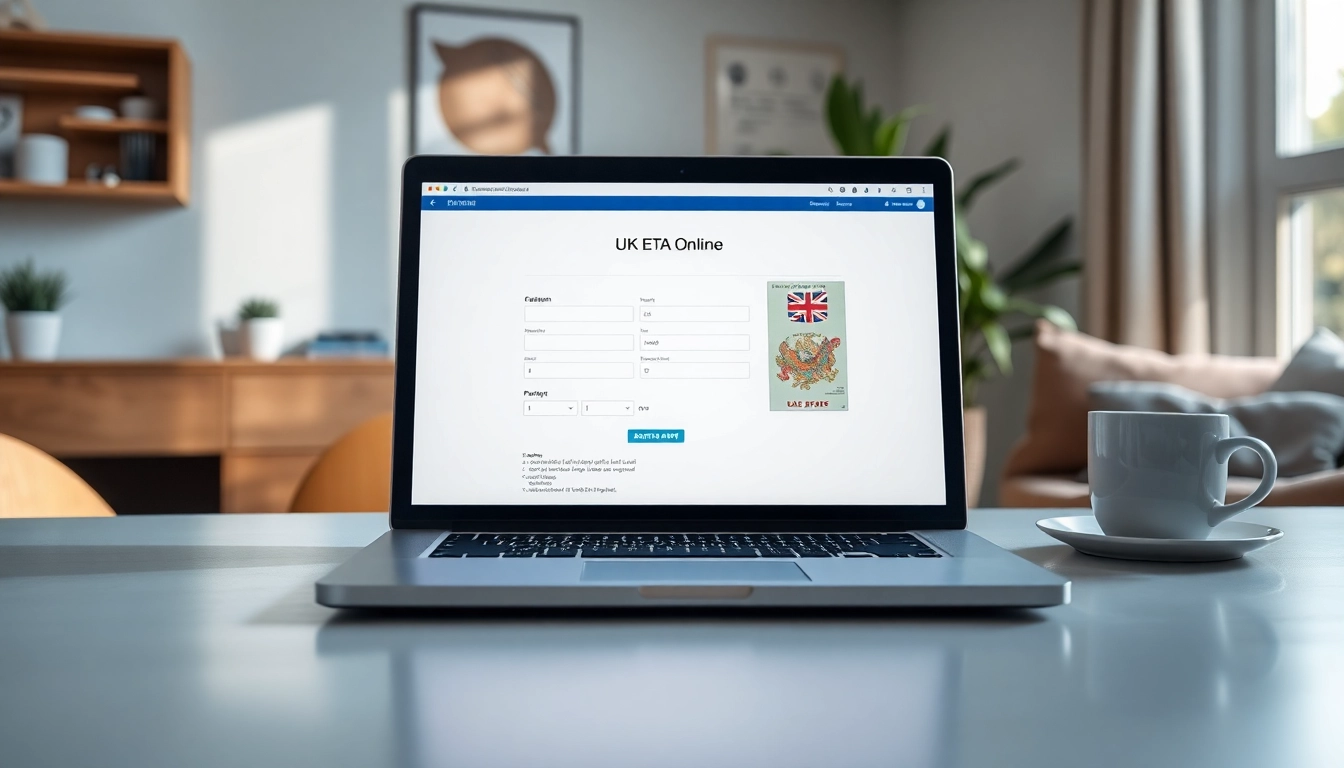 Engaging view of the UK ETA online application interface on a laptop, enhancing user experience.