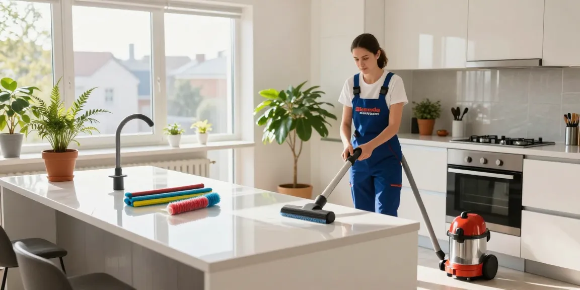 Umzugsreinigung Solothurn scene featuring a professional cleaner ensuring a spotless apartment, highlighting professionalism and attention to detail.
