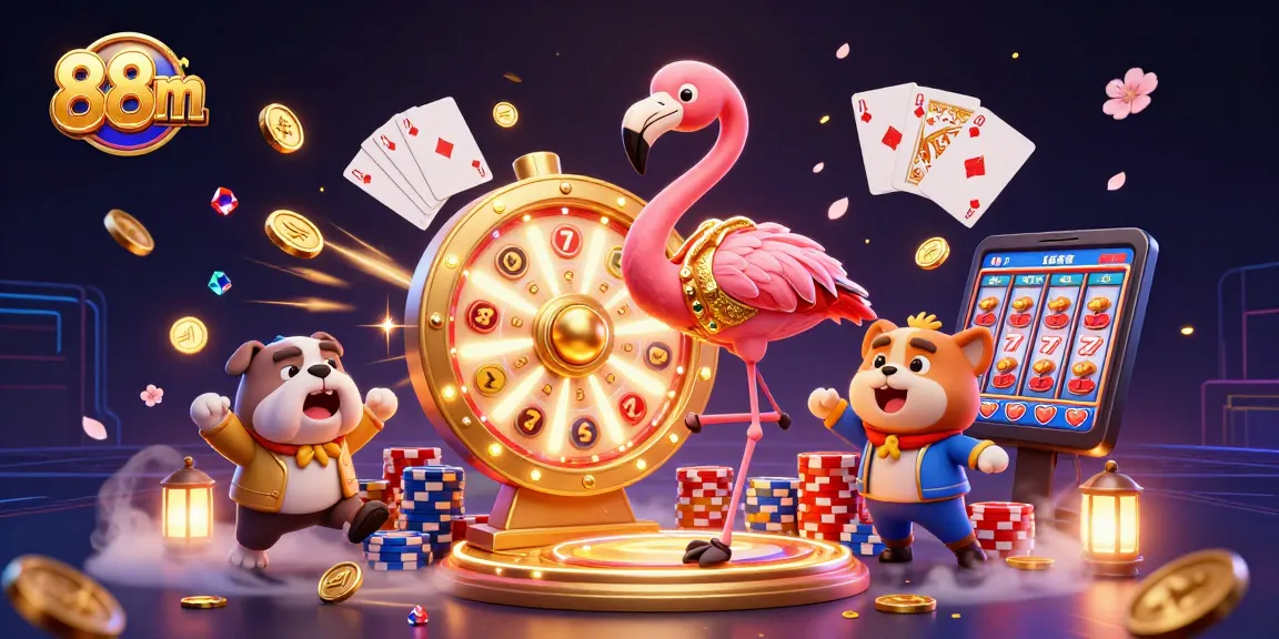 Spin the prize wheel with 88m in this vibrant casino illustration displaying excitement and winnings.