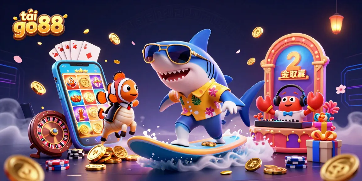 Engage with the exciting world of tải go88 through a thrilling 3D illustration featuring vibrant casino elements and characters.