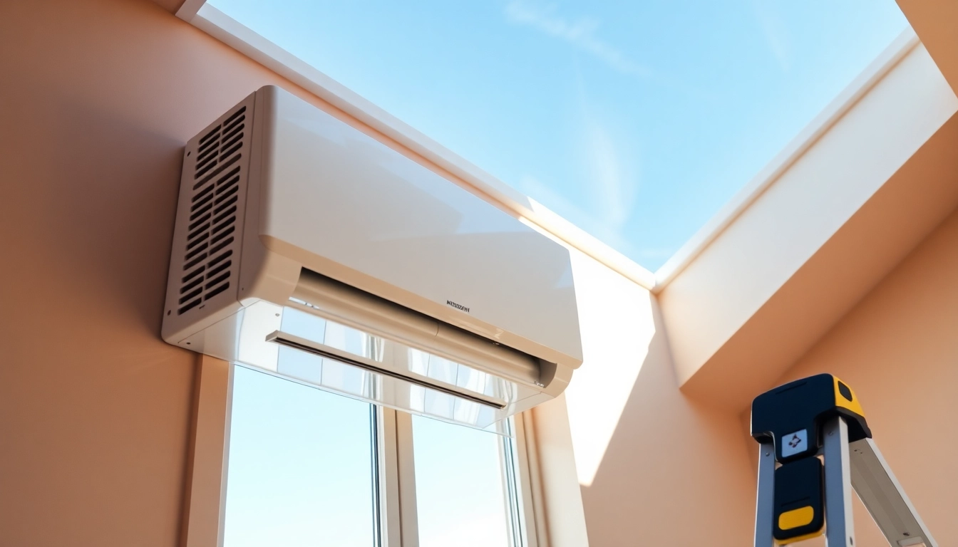 Install a mitsubishi mini split ac unit in a well-lit and modern home environment.