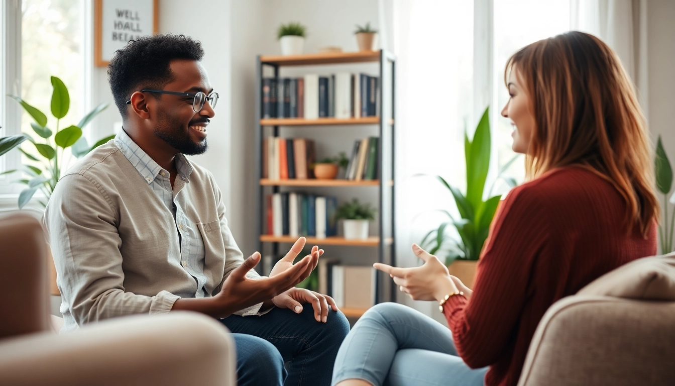 Mental health tips shared between therapist and client in a calming office setting.